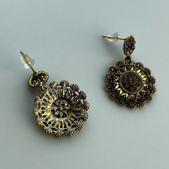 Rhinestone Round Drop Earrings - Picture 5 of 10